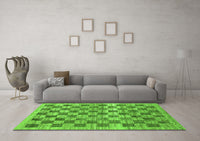 Machine Washable Checkered Green Modern Rug, wshabs91grn