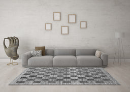 Machine Washable Checkered Gray Modern Rug in a Living Room,, wshabs91gry