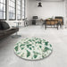 Round Machine Washable Abstract Green Rug in a Office, wshabs920