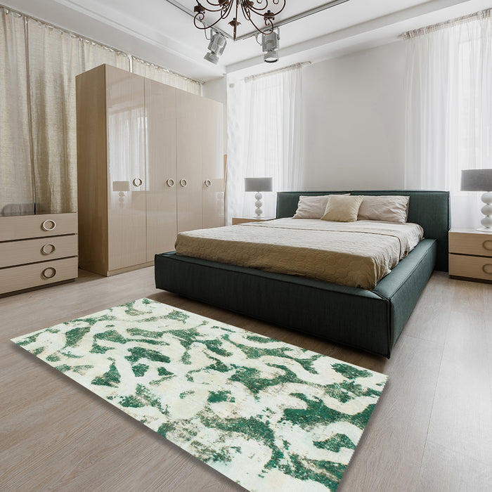 Abstract Green Modern Rug in a Bedroom, abs920