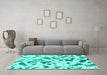 Machine Washable Abstract Turquoise Modern Area Rugs in a Living Room,, wshabs920turq