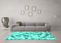 Machine Washable Abstract Turquoise Modern Rug, wshabs920turq