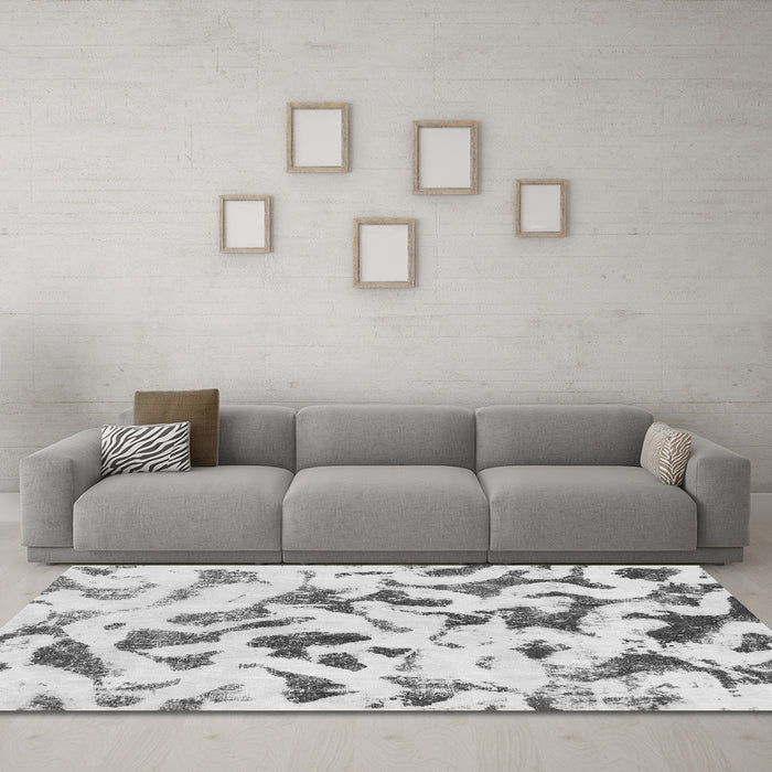 Machine Washable Abstract Gray Modern Rug in a Living Room,, wshabs920gry