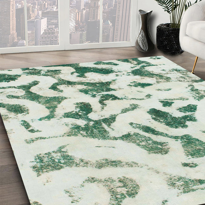 Abstract Green Modern Rug in Family Room, abs920