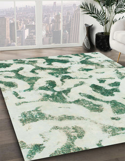 Machine Washable Abstract Green Rug in a Family Room, wshabs920