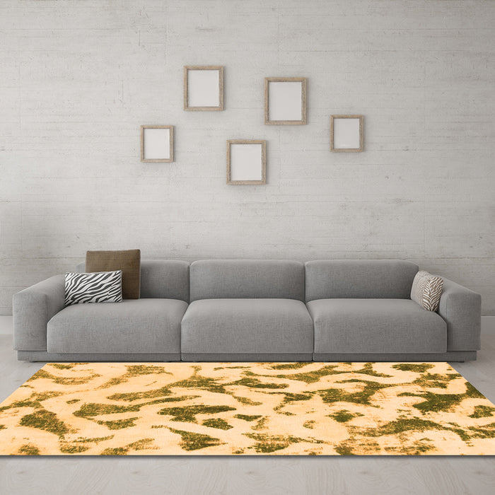 Machine Washable Abstract Orange Modern Area Rugs in a Living Room, wshabs920org