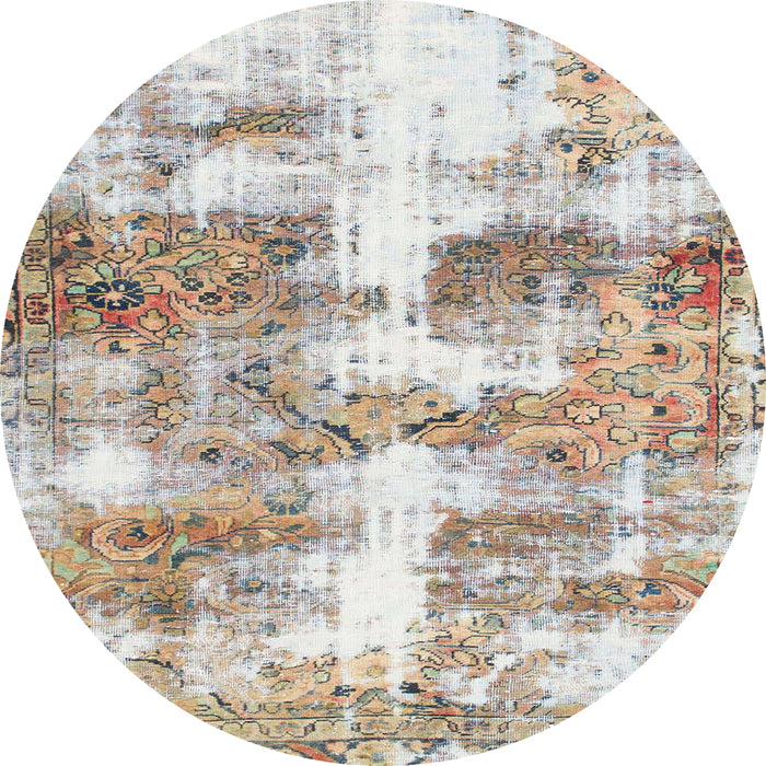 Round Machine Washable Abstract Dark Almond Brown Rug, wshabs921