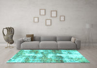 Machine Washable Abstract Turquoise Modern Rug, wshabs921turq