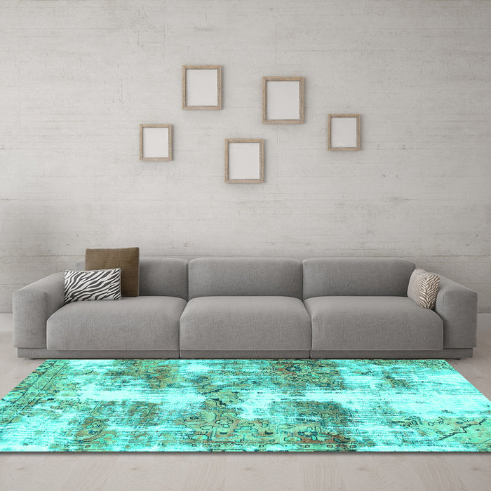 Machine Washable Abstract Turquoise Modern Area Rugs in a Living Room,, wshabs921turq