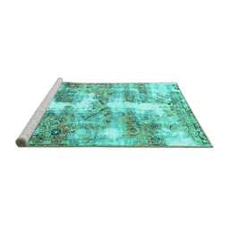 Sideview of Machine Washable Abstract Turquoise Modern Area Rugs, wshabs921turq