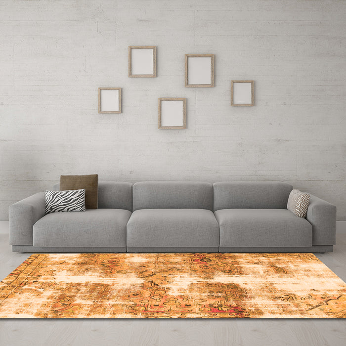 Machine Washable Abstract Orange Modern Area Rugs in a Living Room, wshabs921org