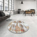 Round Machine Washable Abstract Dark Almond Brown Rug in a Office, wshabs921