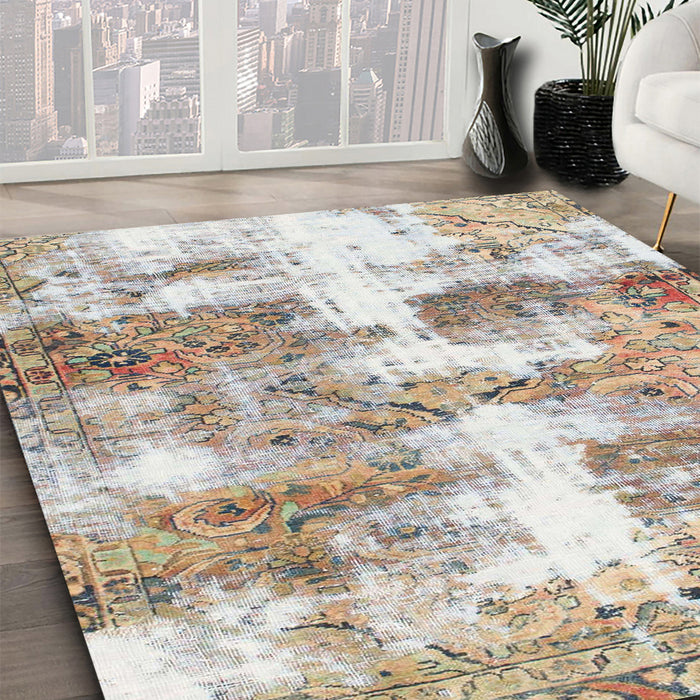 Machine Washable Abstract Dark Almond Brown Rug in a Family Room, wshabs921