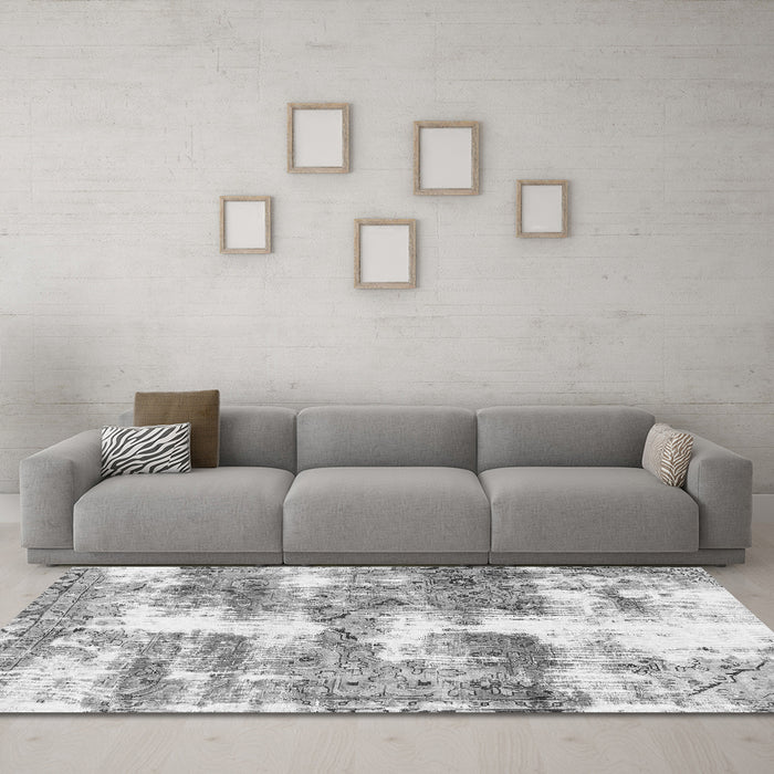 Machine Washable Abstract Gray Modern Rug in a Living Room,, wshabs921gry