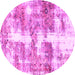 Round Machine Washable Abstract Pink Modern Rug, wshabs921pnk