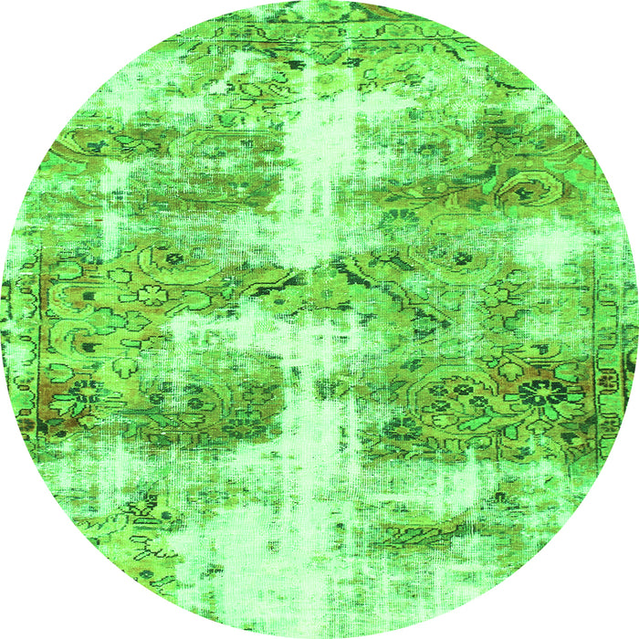 Round Machine Washable Abstract Green Modern Area Rugs, wshabs921grn