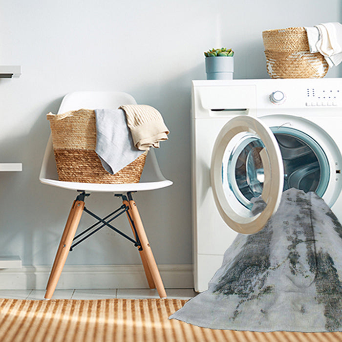 Machine Washable Abstract Metallic Silver Gray Rug in a Washing Machine, wshabs922