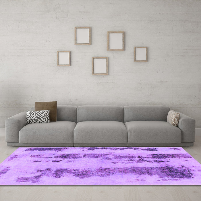 Machine Washable Abstract Purple Modern Area Rugs in a Living Room, wshabs922pur