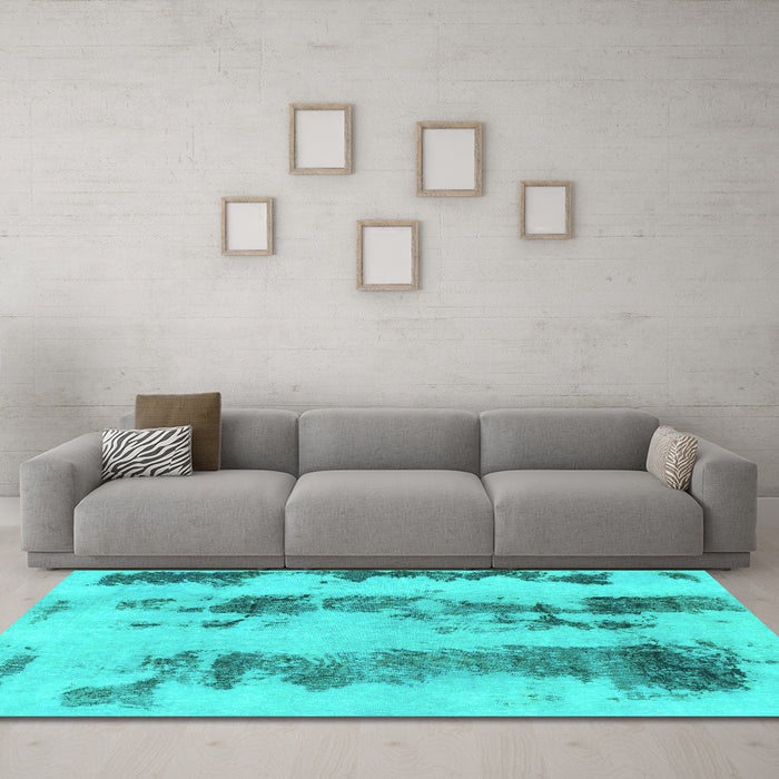 Machine Washable Abstract Turquoise Modern Area Rugs in a Living Room,, wshabs922turq