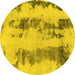 Round Machine Washable Abstract Yellow Modern Rug, wshabs922yw