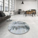 Round Machine Washable Abstract Metallic Silver Gray Rug in a Office, wshabs922