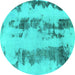 Round Abstract Turquoise Modern Rug, abs922turq