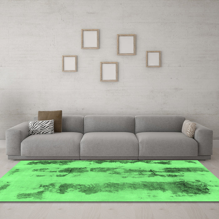 Machine Washable Abstract Emerald Green Modern Area Rugs in a Living Room,, wshabs922emgrn