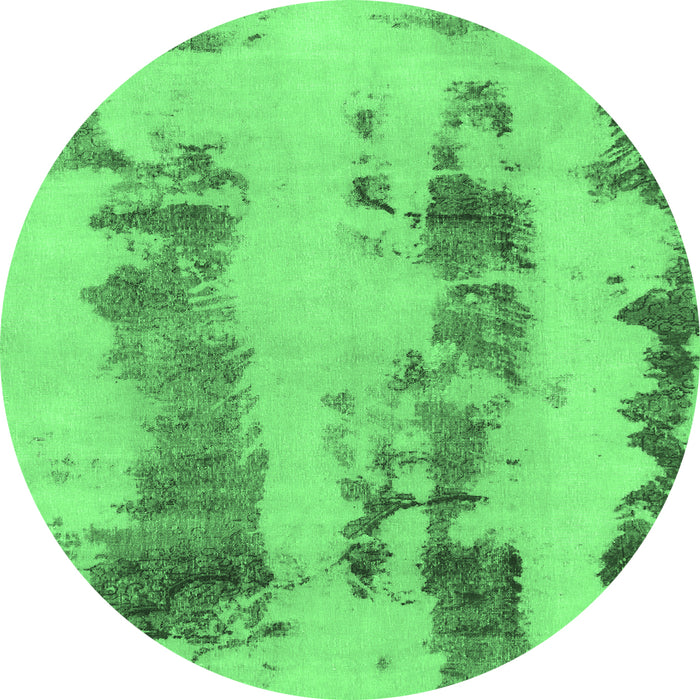 Round Machine Washable Abstract Emerald Green Modern Area Rugs, wshabs922emgrn