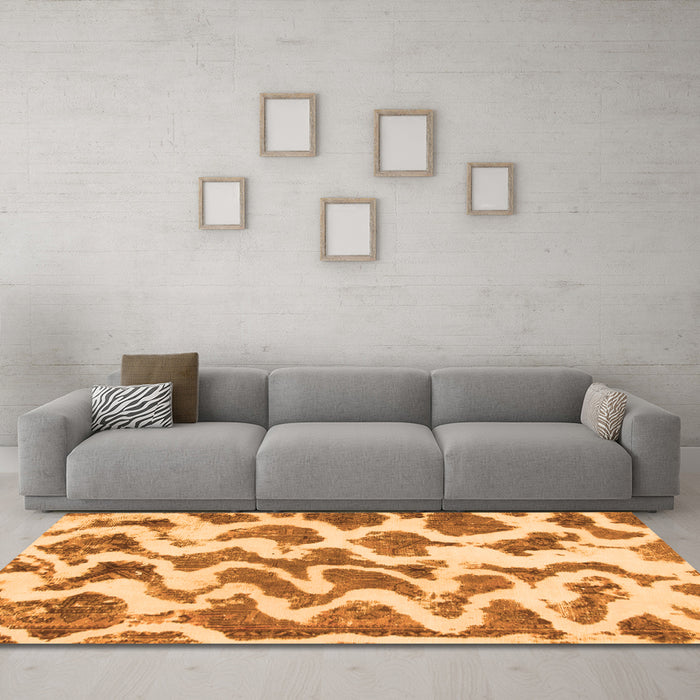 Machine Washable Abstract Orange Modern Area Rugs in a Living Room, wshabs923org