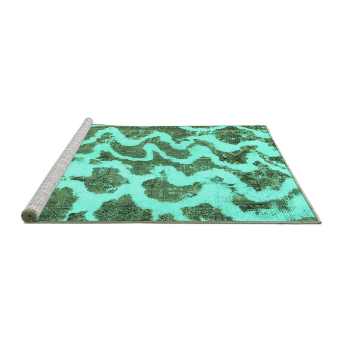 Sideview of Machine Washable Abstract Turquoise Modern Area Rugs, wshabs923turq