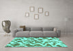 Machine Washable Abstract Turquoise Modern Area Rugs in a Living Room,, wshabs923turq