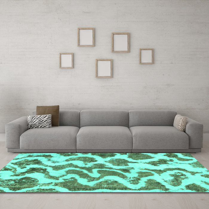 Machine Washable Abstract Turquoise Modern Area Rugs in a Living Room,, wshabs923turq