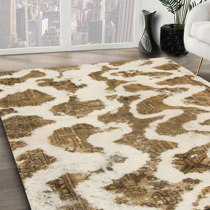 Machine Washable Abstract Light Brown Rug in a Family Room, wshabs923