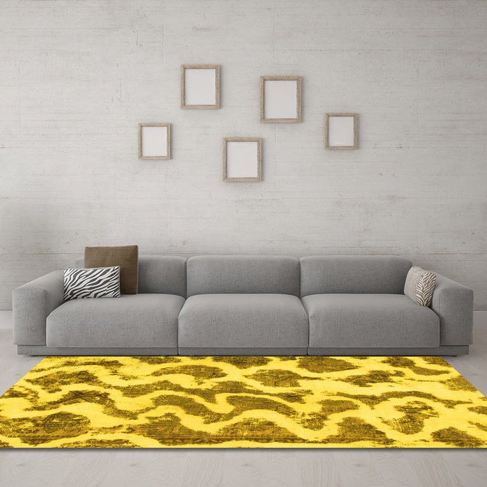 Machine Washable Abstract Yellow Modern Rug in a Living Room, wshabs923yw