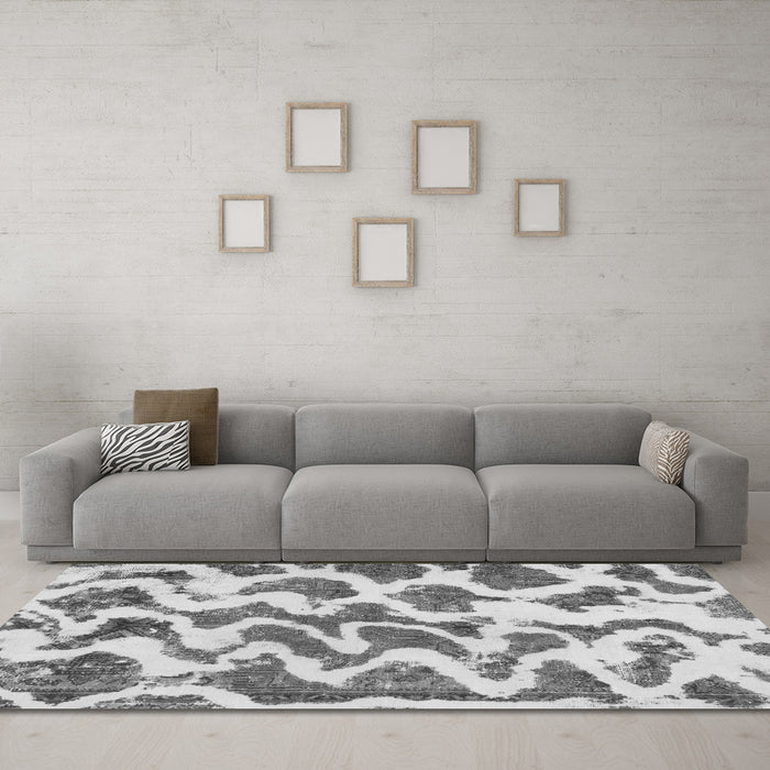 Machine Washable Abstract Gray Modern Rug in a Living Room,, wshabs923gry