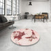 Round Abstract Light Coral Pink Modern Rug in a Office, abs924