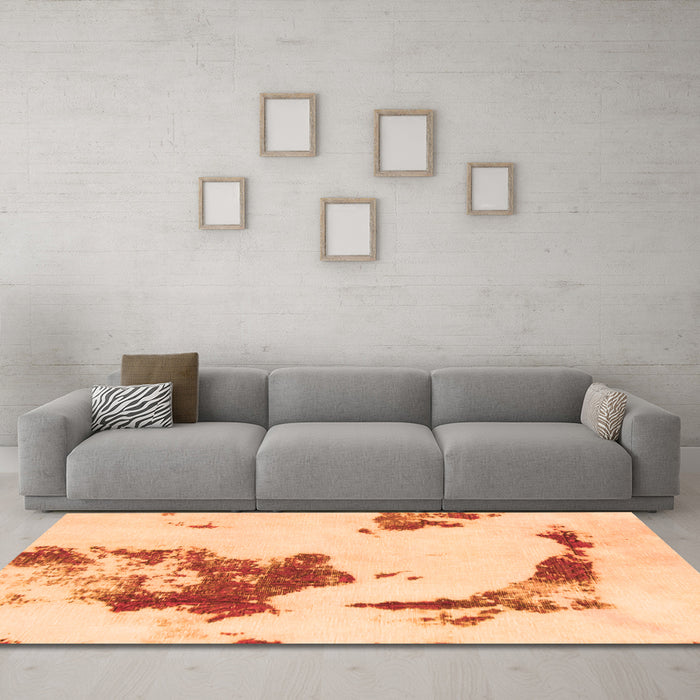 Machine Washable Abstract Orange Modern Area Rugs in a Living Room, wshabs924org