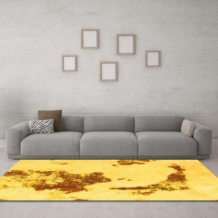 Machine Washable Abstract Yellow Modern Rug in a Living Room, wshabs924yw