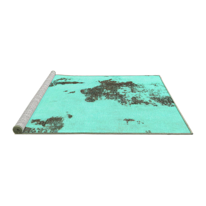 Sideview of Machine Washable Abstract Turquoise Modern Area Rugs, wshabs924turq