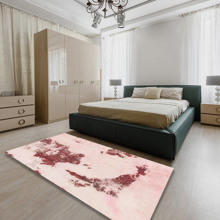 Machine Washable Abstract Light Coral Pink Rug in a Bedroom, wshabs924