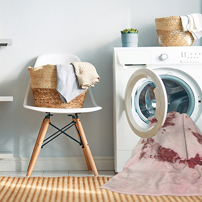 Machine Washable Abstract Light Coral Pink Rug in a Washing Machine, wshabs924