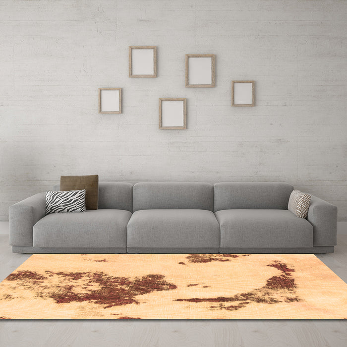 Machine Washable Abstract Brown Modern Rug in a Living Room,, wshabs924brn