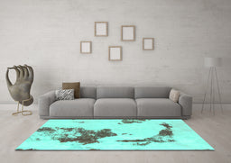 Machine Washable Abstract Turquoise Modern Area Rugs in a Living Room,, wshabs924turq