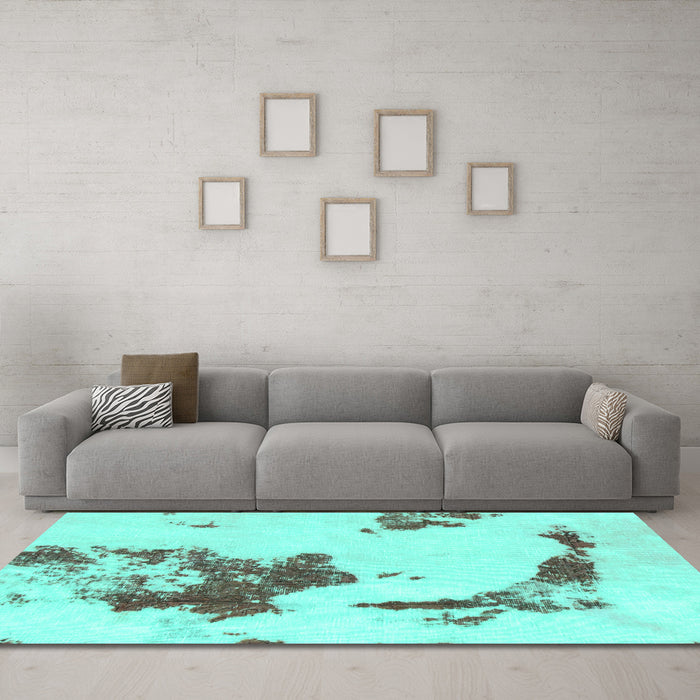 Machine Washable Abstract Turquoise Modern Area Rugs in a Living Room,, wshabs924turq