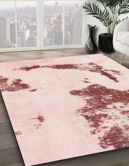 Machine Washable Abstract Light Coral Pink Rug in a Family Room, wshabs924