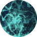 Round Abstract Turquoise Modern Rug, abs925turq