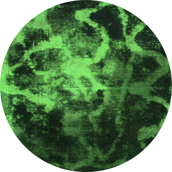 Round Machine Washable Abstract Green Modern Area Rugs, wshabs925grn
