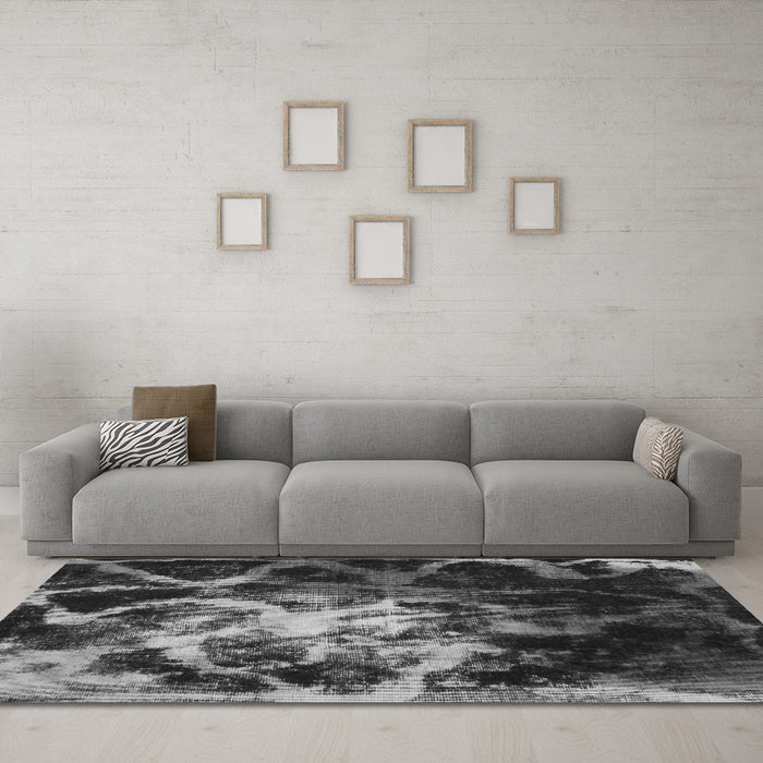 Machine Washable Abstract Gray Modern Rug in a Living Room,, wshabs925gry