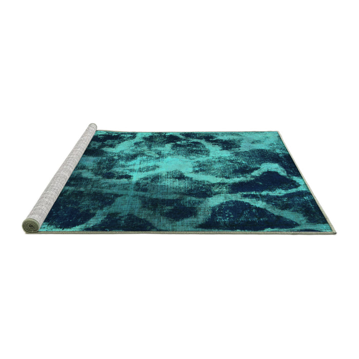 Sideview of Machine Washable Abstract Turquoise Modern Area Rugs, wshabs925turq