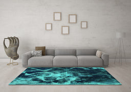 Machine Washable Abstract Turquoise Modern Area Rugs in a Living Room,, wshabs925turq